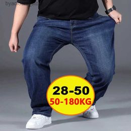 Men's Jeans Mens Large Plus Size Baggy Jeans Elastic Band 10XL Oversize High Waist Loose Pant Husband Fat Loose Black Male Denim Trouser L240313
