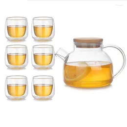 Hip Flasks Heat-resistant Transparent Glass Teapot Leak-proof Coffee Pot With Bamboo Lid Household Tea Can Be Heated 500ml