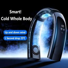 Electric Fans 2023 New Neck Suspension Fan Charging Digital Display Air Cooler Outdoor Camping 360 Surrounding WindH240313