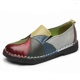 Casual Shoes Genuine Leather Loafers For Women Patchwork Moccasins Mixed Colorful Flats Ladies