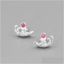 Stud Earrings Inature 925 Sterling Sier Natural Tourmaline Sea Wave For Women Female Jewelry Drop Delivery Dhf56