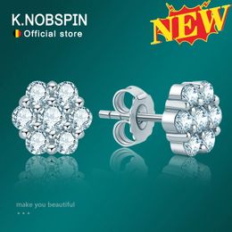 KNOBSPIN Stud Earrings 18k White Gold Plated Sterling Silver D VVS1 Round Lab Diamond Ear Studs For Women Men 240228