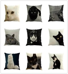 Pillow Case ROM Linen Cover Black White Hand Painting Cute Cat Kitchen Chair Home Decorative 4545CM5225550