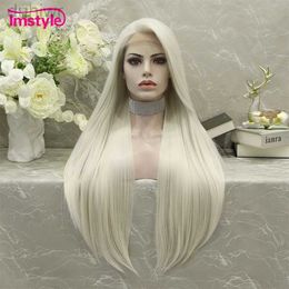 Synthetic Wigs Platinum Blonde Wig Long Synthetic Lace Front Wig Straight Hair Glueless Heat Fiber Part Cosplay Wigs ldd240313