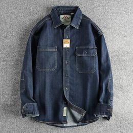 Men's Casual Shirts Sleeve Patch Patchwork Khaki Trendy Striped Denim Shirt For Spring And Autumn Youth Thin Jacket 696