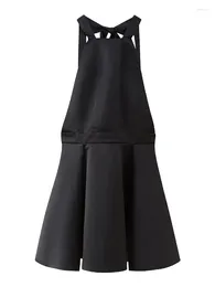 Casual Dresses Chic Lady Party Style Sleeveless Pleated A-Line Short Dress Womens Spring Summer Sexy Backless High Waist Black Mini