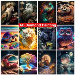 Stitch Animal Tiger Owl AB Diamond Painting 5D DIY Diamond Embroidery Landscape Mosaic Rhinestone Picture Cross Stitch Kit Home Decor