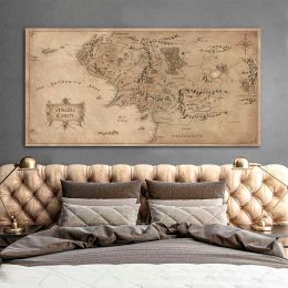 Calligraphy Retro TheLordofRings Map Poster Vintage Middleearth Map Canvas Painting Movie Wall Art Pictures for Home Living Room Decor