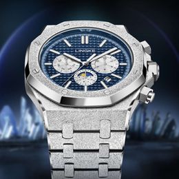 Fashionable Frost Sands Gold Multi Functional Men's Fully Automatic Mechanical Night Glow Waterproof Steel Band Watch