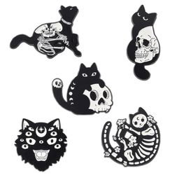 Gothic Cat Enamel Pin Skull Skeleton Witch Cats Badge Brooch Lapel Pins Denim Jeans Shirt Bag Punk Jewellery Gift for Friends1418941