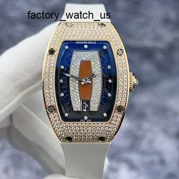 Tourbillon Watch Machinery Watch RM Watch Rm007 Red Lip Womens Watch Original Full Diamond 18k Rose Gold Automatic Mechanical Watch