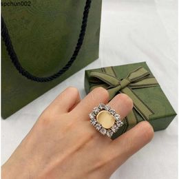 Diamond Double Crystal Letter Ring Rhinestone Designer Open Adjustable Rings Shiny Luxury High Quality Hip-hop Couple with Gift Box 0qoo