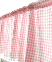 Curtains Pink Checked Short Curtain Pompom Lace Kitchen Valance Drape Window Balcony Window Decor Home Decor