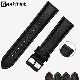 20mm 22mm Quick Release Black Carbon Fibre Leather Watch Strap Band For Gear S3 S2 Classic Width Replacement Band333J