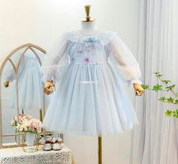 Sweet Girls Lace sequins Princess Dress children Bow falbala gauze long sleeve tutu dress Lolita Style kids Party dress A59116980033