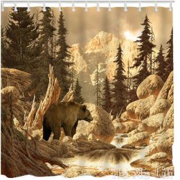 Curtains Grizzly Bear Shower Curtain By Ho Me Lili Animal Wilderness Brook Canyon Forest Mountain Nature Yellow Stone For Bathroom Decor