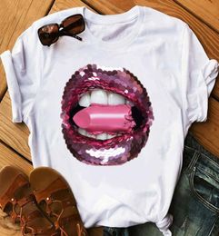 tshirt kpop korean styles t shirts kawaii beautiful Lipstick t shirt graphic tees women clothing lips makeup art summer top tops C1060057