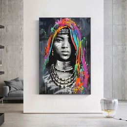 African Black Woman Graffiti Art Posters And Prints Abstract African Girl Canvas Paintings On The Wall Art Pictures Wall Decor171d