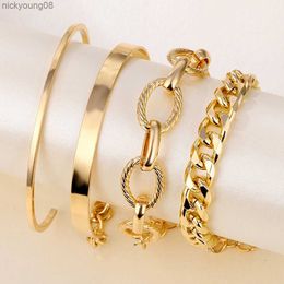 Bangle 4Pcs Punk Heavy Metal Big Thick Chain Bracelet Set Women Retro Geometric Metal Twist Chain Bangles Bracelet Fashion JewelryL2403