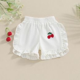 Shorts Cherry Embroidery Ruffle Kids Girl Summer Toddler Bloomers Elastic Waist Jogger Wide Leg