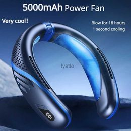 Electric Fans 5000mAh portable neck fan USB charging semiconductor cooling electric digital display air conditionerH240313