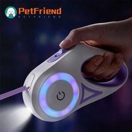 LED Retractable Dog Leash For Dogs Cats With Flashlight Automatic Nylon Dog Walking Lead Automatic Extending Dog Leash Roulette 21276S