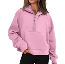 Lu-43 Sonbahar Kış Yoga Takım Süpürge Hoodie Yarım Zip Kadın Süvarisi Gevşek Spor Salonu Ceket Fitness Kısa Peluş Ceket Sweatshirtmm5