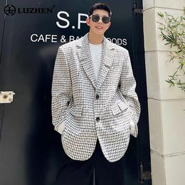 Men's Suits LUZHEN Fashion Plaid Elegant Shoulder Pad Design Blazer Coat Men 2024 Trendy Suit Jacket Korean Reviews Many Clothes LZ1570