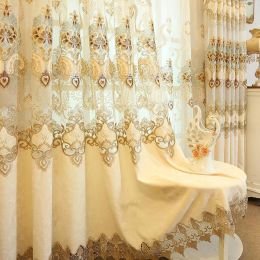 Curtains Embroidered Floral Patterned Hollow Sheer Voile Curtain for Bedroom Luxury European Lace Bottom Delicate Drapes M112C