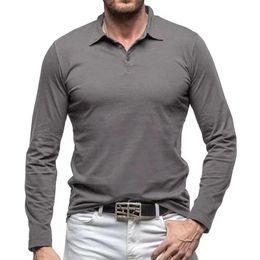 Autumn Polo Shirt Men Casual Solid Colour Long Sleeve Henry Collar Mens T-shirts Leisure Loose Breathable Tops Tees US Size S-XXL 240313
