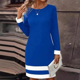 Casual Dresses Versatile Dress Striped Print O-neck Long Sleeve For Women Elegant Spring Autumn Mini With Slim Fit Stylish Pullover