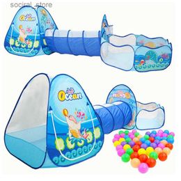 Toy Tents 3 Pcs/set Childrens Tent Tipi Ball Pool for Kids Portable Baby Wigwam Playhouse with Crling Tunnel Baby Ocean Ball Pit Teepee L240313