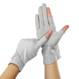 Five Fingers Gloves Fingerless Thumb & Index Finger Stretch Sunscreen Anti-Uv Anti-Slip Women Driving Lace ST005308D