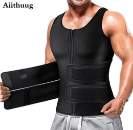 Aiithuug Sauna Vest for Men Waist Trainer Zipper Neoprene Sweat Suit Tank Top Workout Trimmer 2206293535170