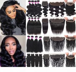 9A Brazilian Virgin Hair Bundles With Lace Closure Kinky Curly Hair Wefts With 13x4 Lace Frontal Human Hair Weave With 360 Lace Fr5814562