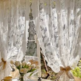 Curtains Flower Rose Sheer Curtain French Romantic White Yarn Bedroom Floating Window Balcony Living Room Macrame Tulle Drapes Home Decor