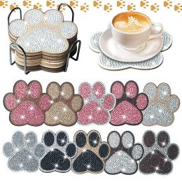 Stitch 6/10PCS Dog Cat Paw Shape Diamond Painting Coaster Drink Cup Pad Table Placemat Cushion Insulation Pad Handmade Art Home Decor