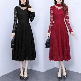 Casual Dresses French Temperament Lace Dress Black Female Elegant Slimming Plus-Size Zipper A-Line O-Neck Office Lady Fashion Clothing