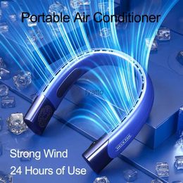 Electric Fans 4000mAh Hanging Neck Fan Portable Air Conditioner Bladeless USB Rechargeable Cooler 5 Speed For SportsH240313