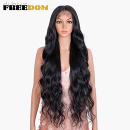 Synthetic Wigs FREEDOM Synthetic Lace Front Wigs For Black Women Super Long Body Wavy Lace Wig Brown Pink Wig Cosplay Wigs Heat ldd240313