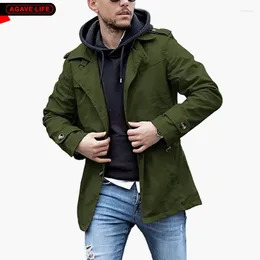 Men's Trench Coats Spring Autumn Bussiness Jacket Men Mid-length Solid Colour Suit Collar Coat Handsome Fashion Casual