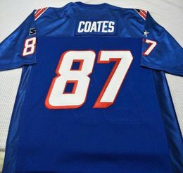 RARE Custom BLUE WHITE 87 Ben Coates Game Worn RETRO Jersey 1990 With Team College Jersey Size S4XL or custom any name or number2772938