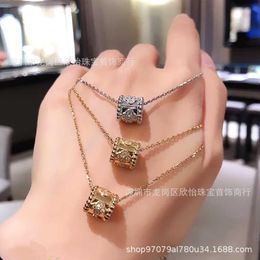 V Necklace 925 sterling silver four leaf clover studded diamond kaleidoscope necklace for women 18K rose gold small waist collarbone chain gold mesh red pendant