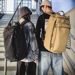 Backpack Men Large Capacity Travel Korean Edition Women's Outdoor Cylinder Vertical High Quality Canvas Book Bag