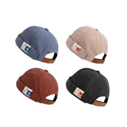 Japanese sStreet Unisex Hip-Hop Solid Color Beanie Docker Cap Rolled Cuff Retro Brimless Letter Label Sailor Skull Hat272n