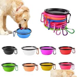 Dog Bowls Feeders Pet Folding Portable Food Container Sile Bowl Puppy Collapsible Feeding With Climbing Buckle Drop Delivery Home Gard Otdck