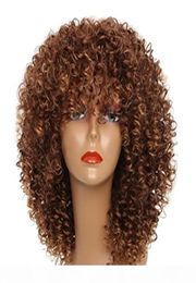 Curly Wig with bang fringe for Black Women Short brazilian Hair 12 Inches Brown Human African Hair With Wig Cap 150 density8528786