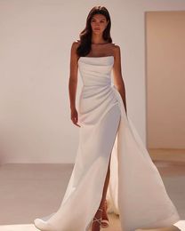 Satin Elegant Mermaid Wedding Dresses Square Collar Sleeveless Bridal Gowns Sexy Backless Robes 2024 Side Slit Vestidos De Novia