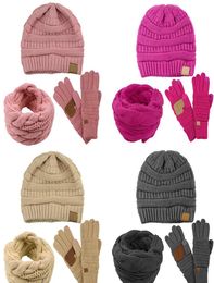 Fashion Autumn and Winter Warm Knitted Hat Scarf Gloves Threepiece Suit Ladies Outdoor Suit8794212