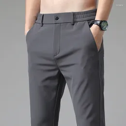 Calças masculinas 2024 verão casual homens fino negócio estiramento magro elástico cintura jogger coreano clássico preto cinza azul calças masculinas